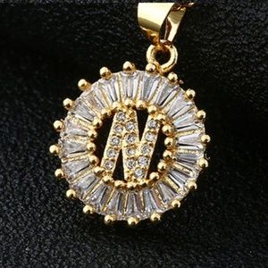 Small Initial Sun Pendant Necklace - Letter "N"